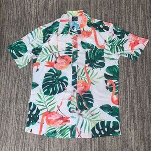 Tailor Pal Love‎ Mens 3XL Button Front Flamingo Hawaiian Shirt Pink Green NWT